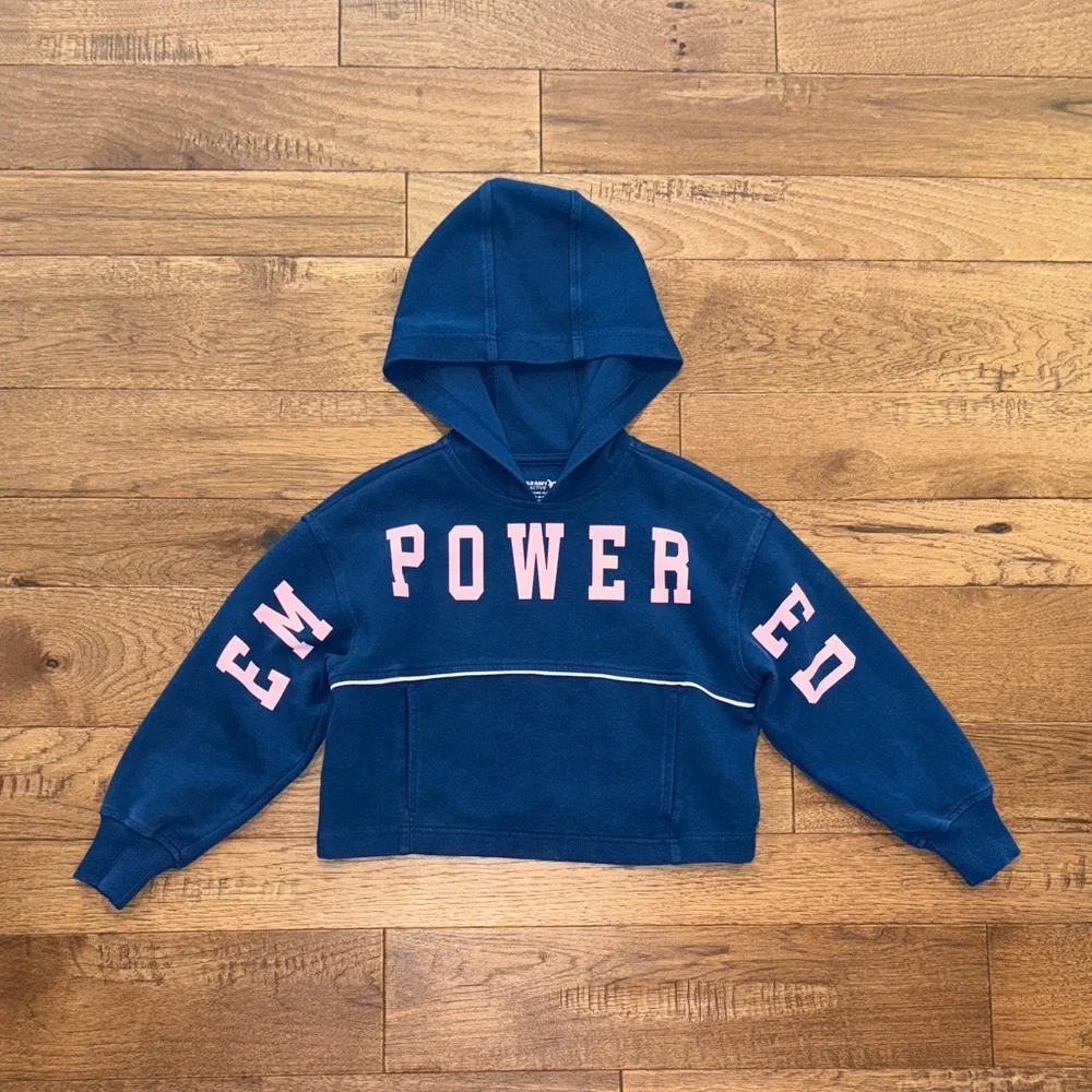 Old Navy Girls Active Dynamic Hooded Fleece - Blue - Empowered - Size S (6/7)